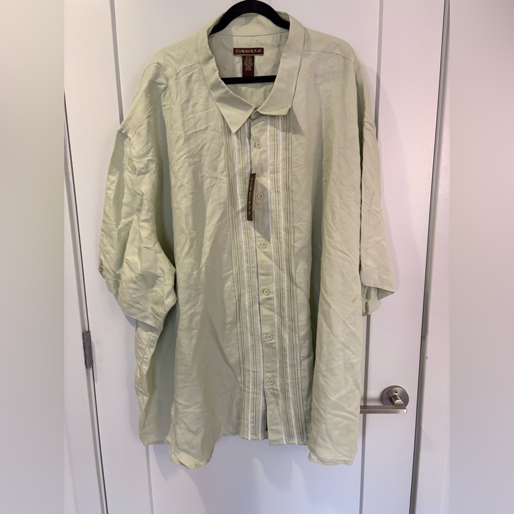 Cubavera Mint Green Fog Green Linen Blend Shirt